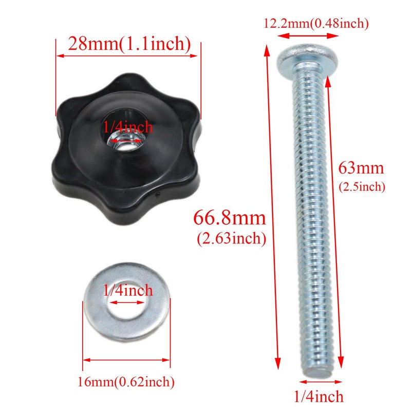 yukata T-Type Track Knob Kit T-Track Bolts 1/4-20 x 2-1/2 "and 1/4" Black Star Perforated knobs Plus 1/4 "Galvanized Iron Flat washers 8set (1/4 * 2-1/2 inch) - Image 4